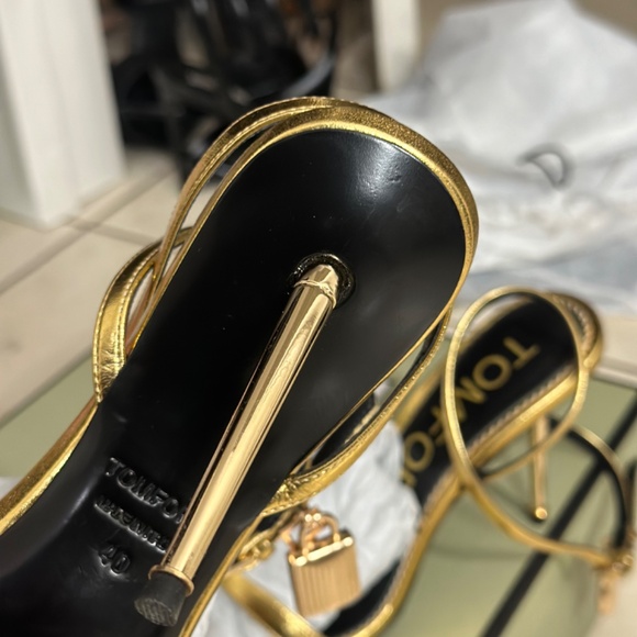 Tom Ford Gold Padlock Heeled Sandals - Picture 3 of 4